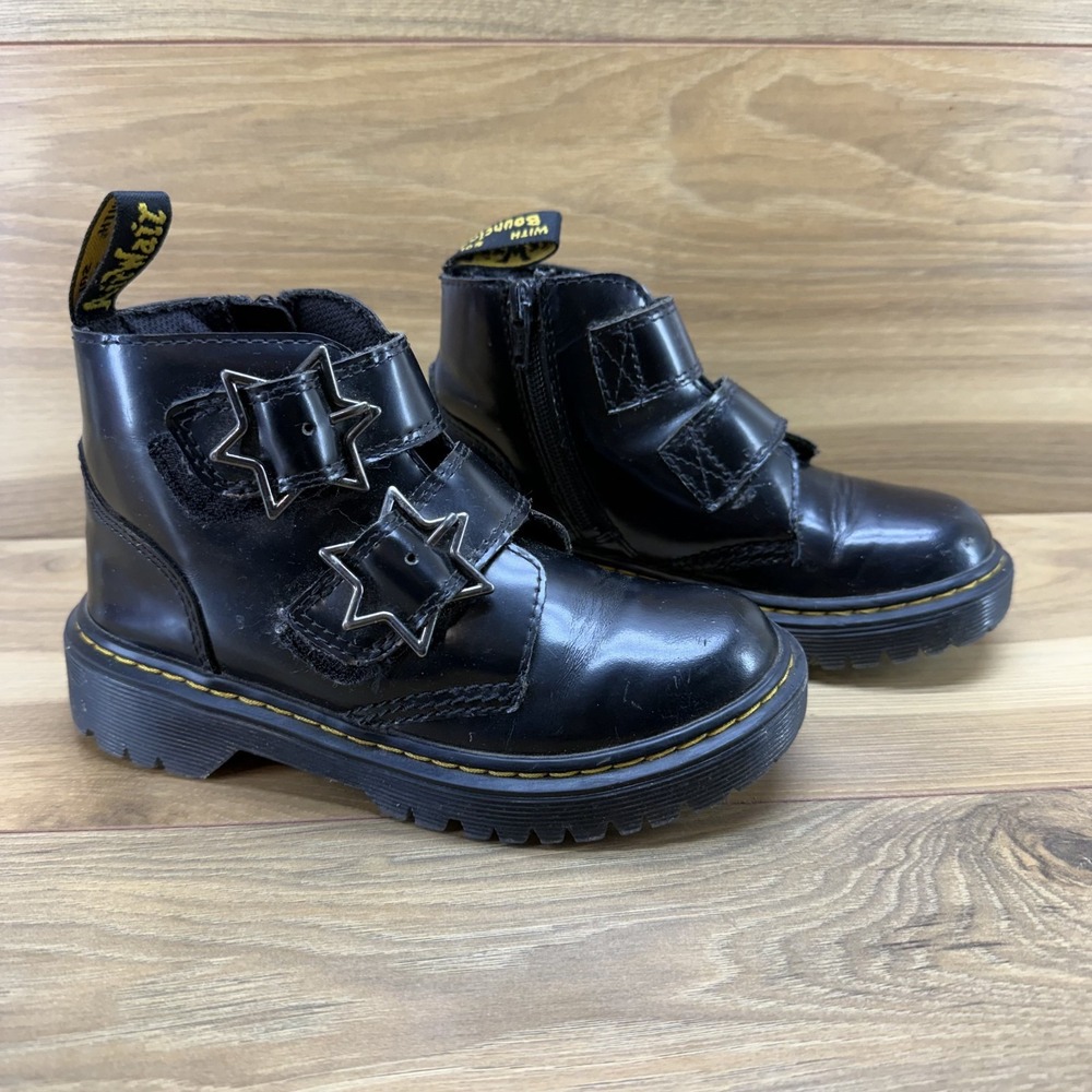 Dr Martens Devon Bex Girls Size 1 Black Star Chunky Boots Punk Rock Metal Goth